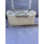 VINTAGE 1950s LUCITE PURSE Handbag PEARL Marbleized Ivory Round Box Style Nice! White Photo 3