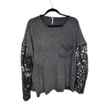 Free People Celine Gray Long Sleeve Sequin Oversized Sheer Grunge Concert Small Photo 1