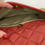 Isaac Mizrahi  Crossbody Red Leather Diamond Quilted Shoulder Bag Gold Chain Photo 5