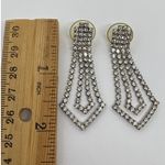 1980s Rhinestone‎ Dangle Earrings Silver Tone Diamond Shape Statement Jewelry Photo 1