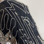 Vintage Silk Sequin Beaded Shirt Womens Medium Black Silver Party Evening 80s Photo 12