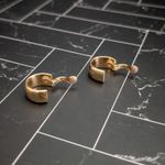 Vintage Clip On Earrings 0.75" Chunky Gold Tone Stylish Hoops Photo 6