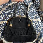 Suede and Leather Vintage Black Handbag w/ Gold Photo 1