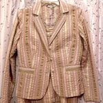 CAbi Seersucker Striped Jacket & Skirt Suit, Off White, Green, Pink Sz 8 Photo 2