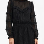 Adelyn Rae Women Size Small Romper Black Sheer Pockets Long Sleeve High Neck NWT Photo 0