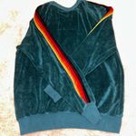 Aviator Nation  Teal Green Velour Crewneck 5 Stripe Sweatshirt Photo 5