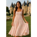 Quince  Linen Smocked Maxi Dress Pink Ruffle Strap XL Cottagecore Parisian Garden Photo 1