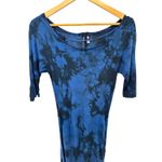 Affliction Blue Black Tie Dye Ruched Drawstring Asymmetrical Tee Dress M Photo 1