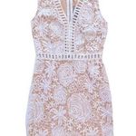 LOVE x DESIGN White Lace Lattice Taupe Shell Sleeveless Mini Dress Size XS Photo 0