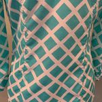 JCPenny Aqua Diamond Pattern 3/4 Sleeve Cotton Silk Blouse Top Women’s XS Blue Photo 5
