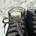 P448 Skate High Top Sneaker Size 38/ 7.5 Black Metallic Sequin Animal Print Photo 2