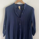 XCVI Gauzy Crinkle 100% Cotton Tunic Top Button Front Roll Tab Sleeve Oversize S Photo 3