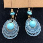 Unique Ethnic Boho Style Beaded Bronze Turquoise Classic Drop Earrings Blue Photo 7