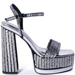 AZALEA WANG CATRIONA CHUNKY EMBELLISHED SANDAL IN SILVER Black Size 9 Photo 5