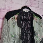 VTG SPENCER ALEXIS SILK BLEND FLORAL ZEBRA LACE MESH RUFFLE OPEN FRONT CARDIGAN Green Size M Photo 1