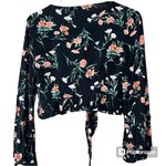 American Eagle  size small cropped wrap deep v neck tie front blouse bell sleeves Photo 1