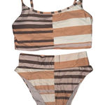 Aerie Neutral Striped Two Piece Bikini Set High Waisted Bottoms medium swimsuit Photo 0