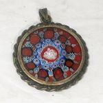 925 Sterling Vintage Red Italian Mosaic Glass Pendant 800 Silver Photo 1
