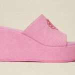 Maje NEW Platform Sandals Rose Fuschia Embroidered Logo size 40 Photo 2