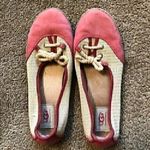 UGG  Catrin Crochet Slip Ons Coral Red Pink Beige Espadrille LEATHER Flats US 8 Photo 1