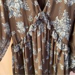 Nasty Gal  Dusty Brown/Blue Floral Long Sleeve Ruffled BabyDoll Dress Sz 6 NWT Photo 3