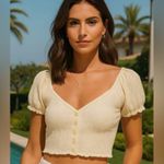 Hippie Rose  Crop Top Baby Tee Coquette Cottagecore Summer Spring Ivory Pointelle Photo 1