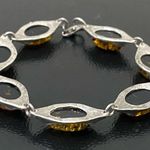 Vintage Mid Century Sterling Baltic Amber Cabochon Link 7" Bracelet 10.7g Photo 5