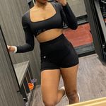 Forever 21 Active Contour Square Neck Long Sleeve Black Crop Top Photo 2