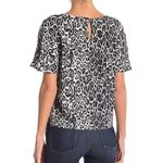 Socialite NEW NWT Tie Blouse Leopard Cheetah Animal Black Gray Short Sleeve Top Photo 1