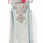 Lilly Pulitzer  Penelope Blue Ibiza Embellished Satin Back Crepe Sz 4 Shift Dress Photo 4