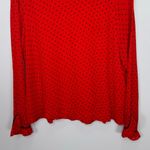 Ganni  Mullin Georgette Blouse US 4 Red Black Polka Dot Sheer‎ Long Sleeve Ruffle Photo 5