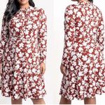 Eloquii Red Floral Long Sleeve Tie Neck Knee Length Dress Stretchy Plus Size 22 Photo 1