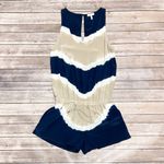 Joie  Silk Tie Dye Sleeveless Scoop Neck Isidora Romper XS Ivory Beige Navy FLAWS Photo 2