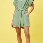 ZARA  Linen TOPSTITCHED Short JUMPSUIT Romper w/ Belt Green Size XS NEW Photo 2