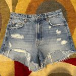ZARA Women The HW Short High Rise Denim Jean Shorts Deep Distressed Size US 4 Photo 0