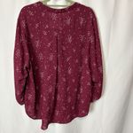 Lush Clothing Lush Women’s Warren Split Neck Blouse Berry-Cream Burgundy Roll Tab Sleeve 3X Photo 5