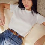 Nation Ltd Marie Top White Satin Short Sleeve Crew Neck Top Shirt XS Photo 3