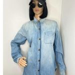 Current/Elliott Womens The Prep School Denim Button Down Shirt Small Photo 2