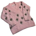 Vintage Mohair Medium Pink Floral Embroidered Wool Oversized Sweater Coquette Photo 1