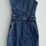 Retrofete Dress Womens XS Denim Fitted Belted Festival Boho Fringe Cowgirl Jean Blue Photo 0