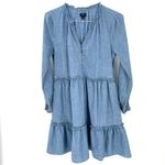 J.Crew  Chambray ruffle mini modern Prairie Long Sleeve Modest Button Dress Photo 2