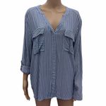 a.n.a  Blue and White Striped Button Down Split Neck Shirt Blouse Womens XL Photo 2