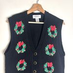 Vtg Baxter & wells knit button up Christmas holiday wreath vest petite M Black Size undefined Photo 1
