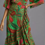Farm Rio Tropical Bohemian Flutter Sleeve Wrap Maxi Dress Size Medium Photo 0