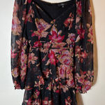 Lulus  Dramatically Dreamy Black Floral Chiffon Tiered Lurex Mini‎ Dress Medium Photo 0