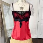 Ambrielle Early 2000's Romantic Goth Red Satin Black Velvet Lace Corset Top S Photo 1