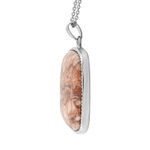Plain Square Pink Web Jasper Inlay Frame Pendant Silvertone with Stainless Steel Photo 2