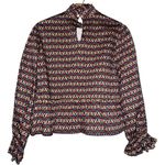 Royal Native Women’s Size S Burgundy Cream Blue Abstract Peplum Hem Shirt Top Purple Photo 2