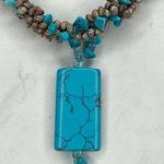 Faux Turquoise Chunky Beaded Tassel Pendant Toggle Necklace Photo 6