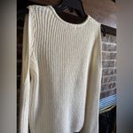 Venus  V-neck ribbed knit sweater in cream/ivory, wide bell sleeves,scalloped hem Photo 7